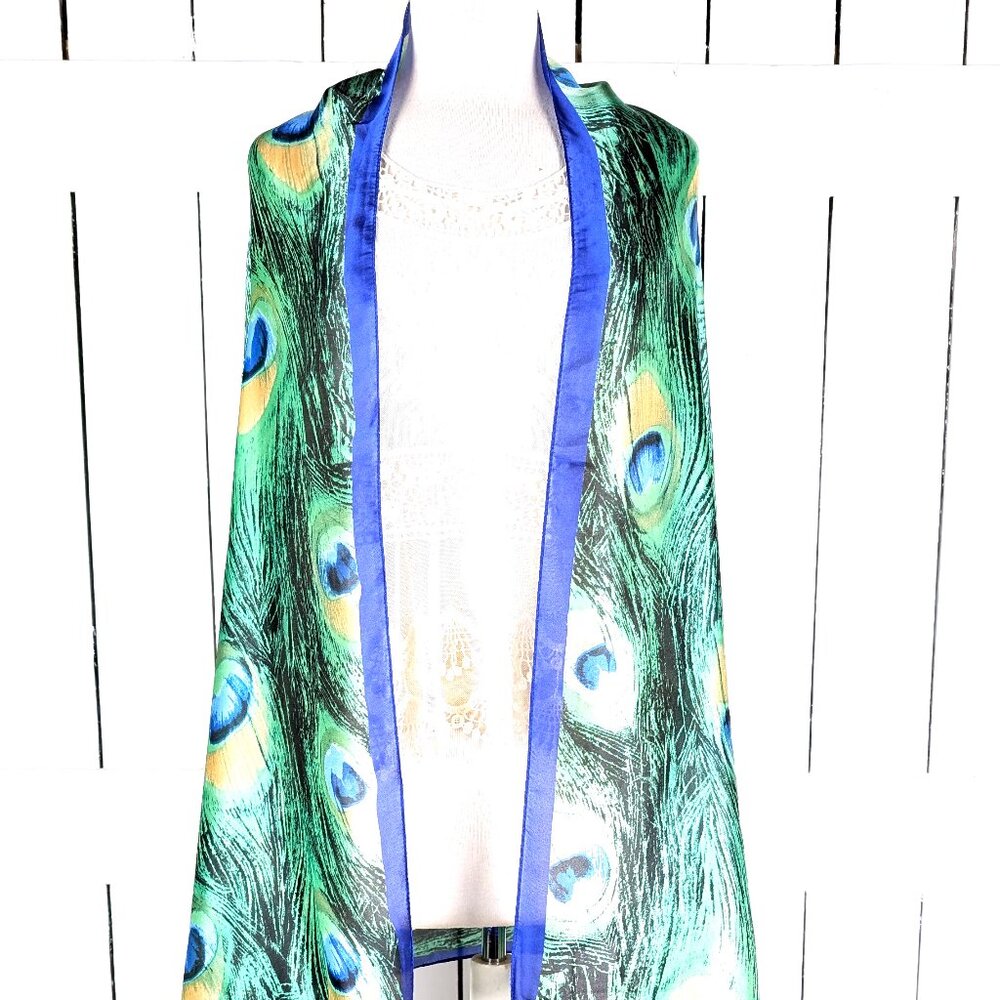 Sheer chiffon peacock wrap shawl scarf